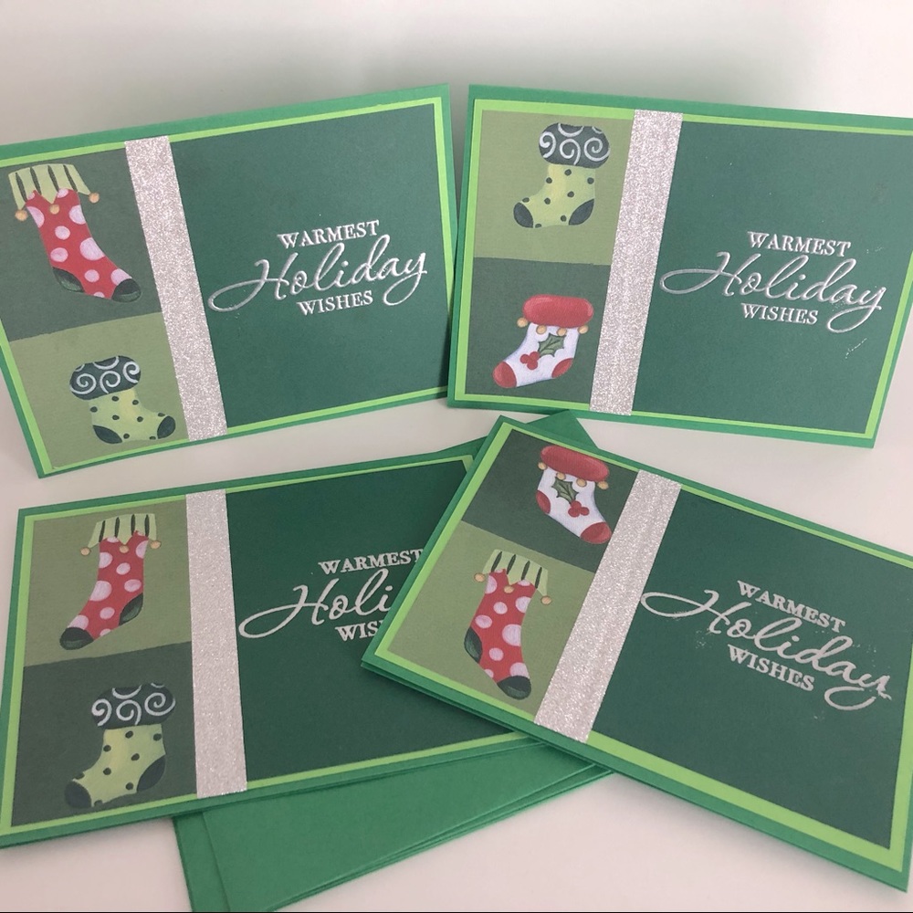 3/$30 New Set of 4 Hand Crafted Christmas Holiday Cards Embossed Artisan Gifts
